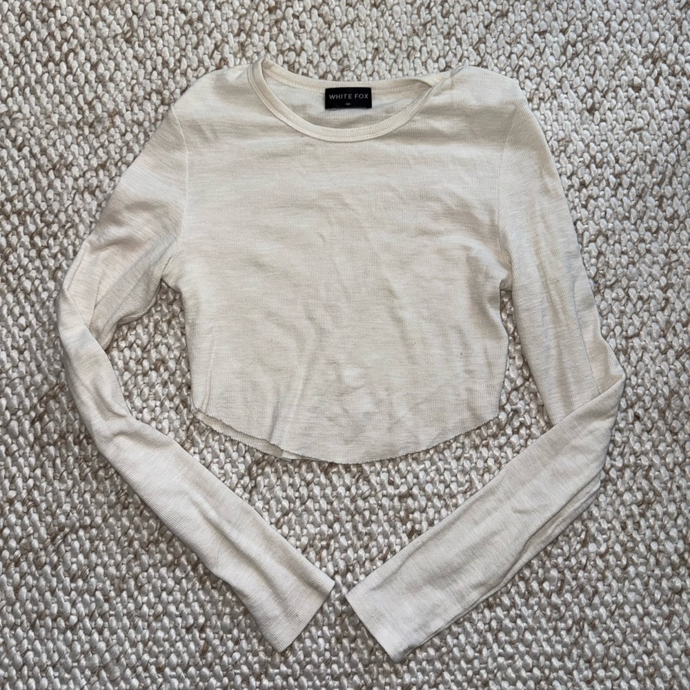 White Fox Cream Long Sleeve Crop Top